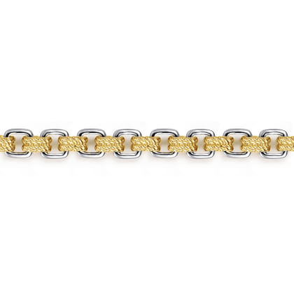6mm 14K Yellow-White Gold Two Tone Men's Solid Chain Bracelet