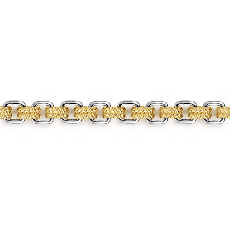 6mm 14K Yellow-White Gold Two Tone Men's Solid Chain Bracelet - Shot 2