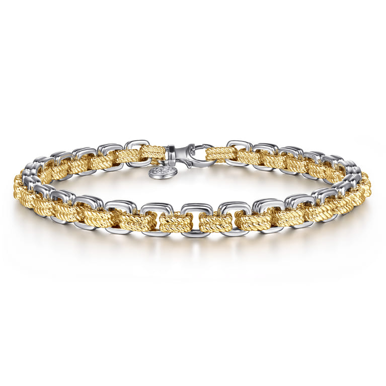 6mm 14K Yellow-White Gold Two Tone Men's Solid Chain Bracelet - Shot 3