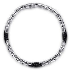 6mm 925 Sterling Silver Black Spinel Tubular Men's Hollow Chain Bracelet
