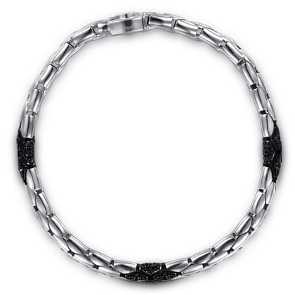 6mm 925 Sterling Silver Black Spinel Tubular Men's Hollow Chain Bracelet