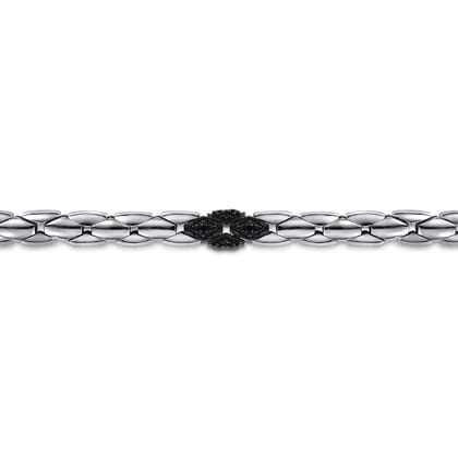 6mm 925 Sterling Silver Black Spinel Tubular Men's Hollow Chain Bracelet