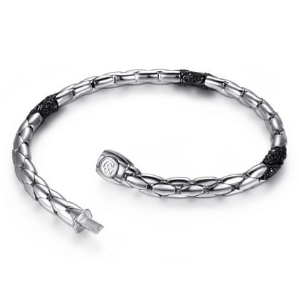 6mm 925 Sterling Silver Black Spinel Tubular Men's Hollow Chain Bracelet