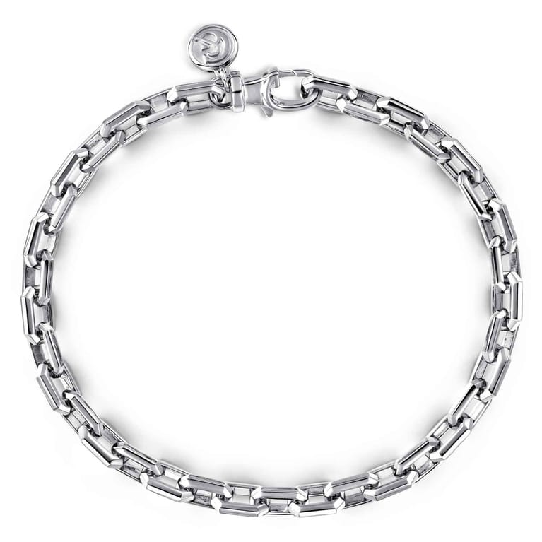 6mm 925 Sterling Silver Faceted Men's Solid Chain Bracelet - Shot 1