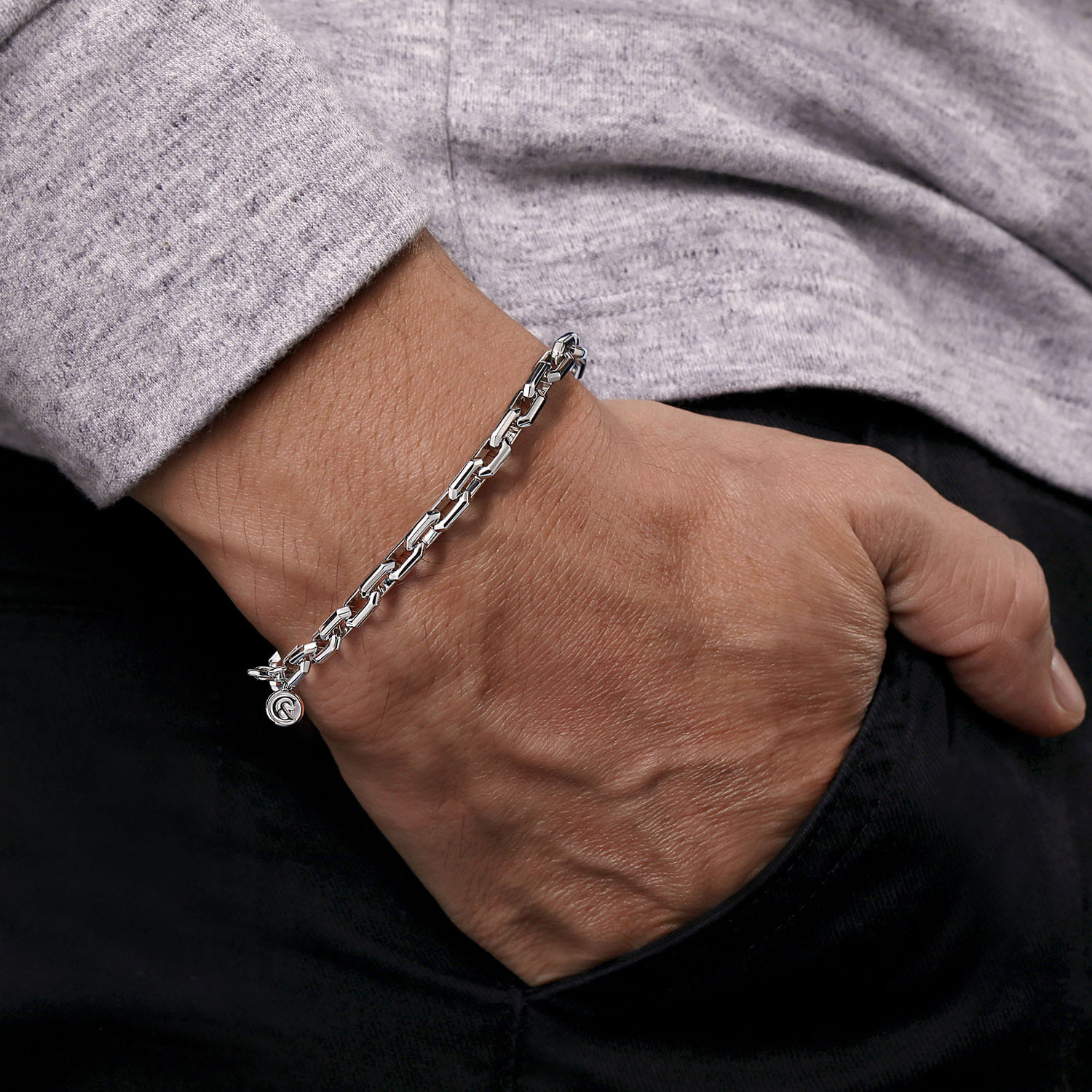 6mm 925 Sterling Silver Faceted Men's Solid Chain Bracelet - Shot 3