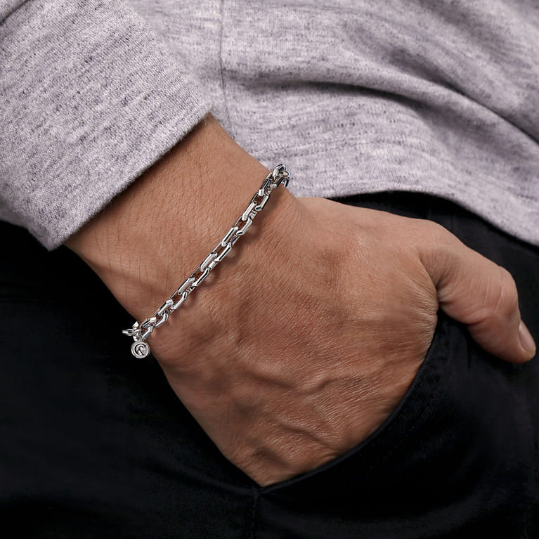 6mm 925 Sterling Silver Faceted Men's Solid Chain Bracelet - Shot 3