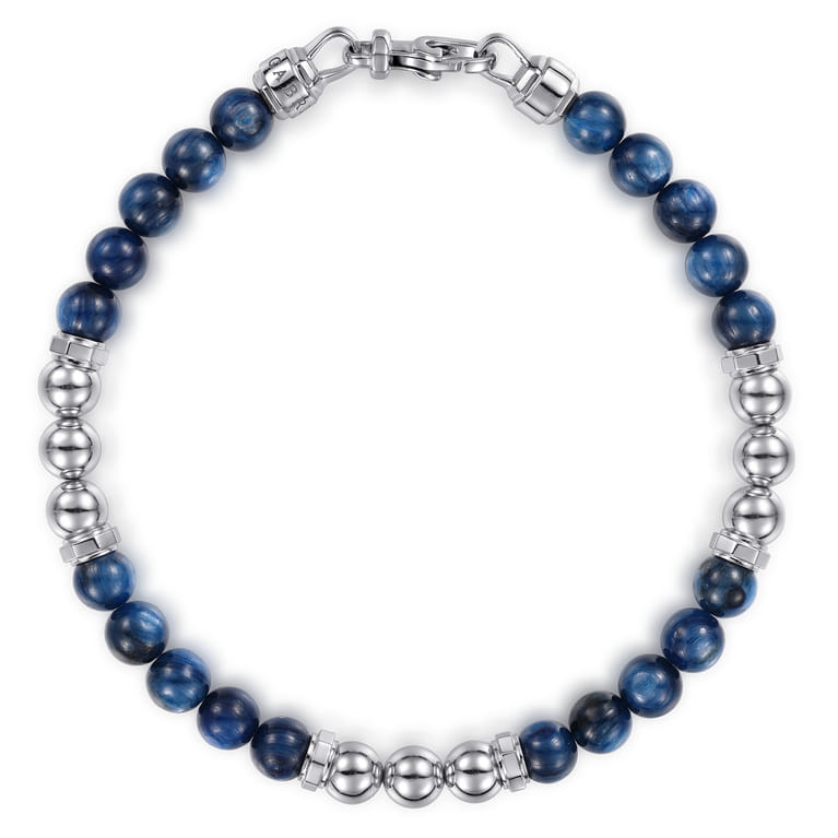 6mm 925 Sterling Silver Kyanite Beaded and Silver Ball Bracelet - Shot 1