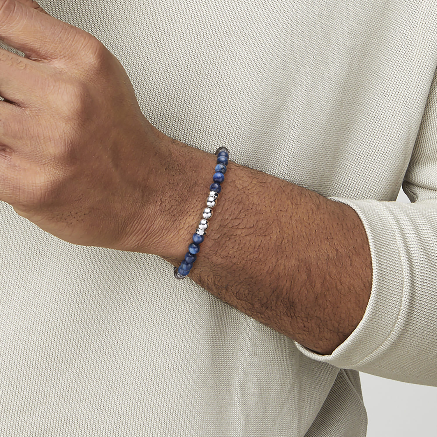 6mm 925 Sterling Silver Kyanite Beaded and Silver Ball Bracelet - Shot 3