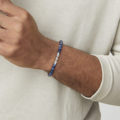 6mm 925 Sterling Silver Kyanite Beaded and Silver Ball Bracelet