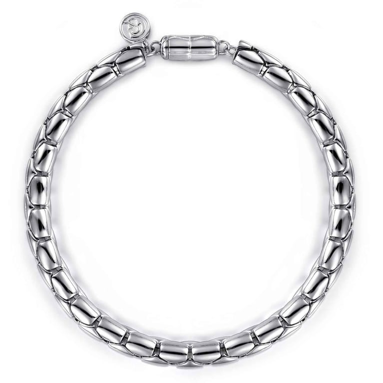 6mm 925 Sterling Silver Tubular Men's Solid Chain Bracelet - Shot 1
