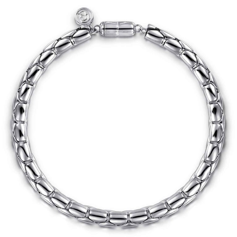 6mm 925 Sterling Silver Tubular Men's Solid Chain Bracelet - Shot 1