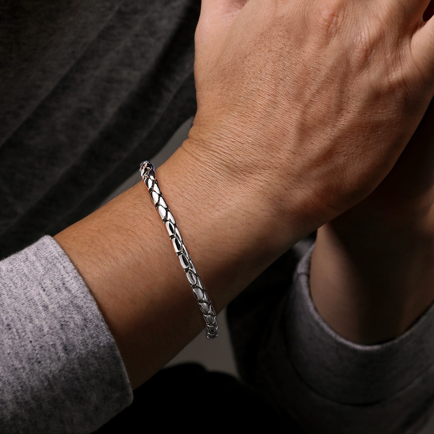 6mm 925 Sterling Silver Tubular Men's Solid Chain Bracelet - Shot 3