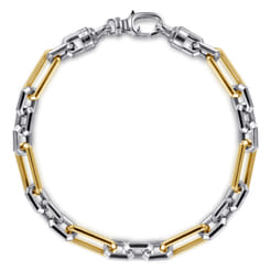 6mm 925 Sterling Silver and 14K Yellow Gold Figaro Chain Bracelet