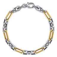 6mm 925 Sterling Silver and 14K Yellow Gold Figaro Chain Bracelet