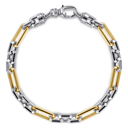 6mm 925 Sterling Silver and 14K Yellow Gold Figaro Chain Bracelet