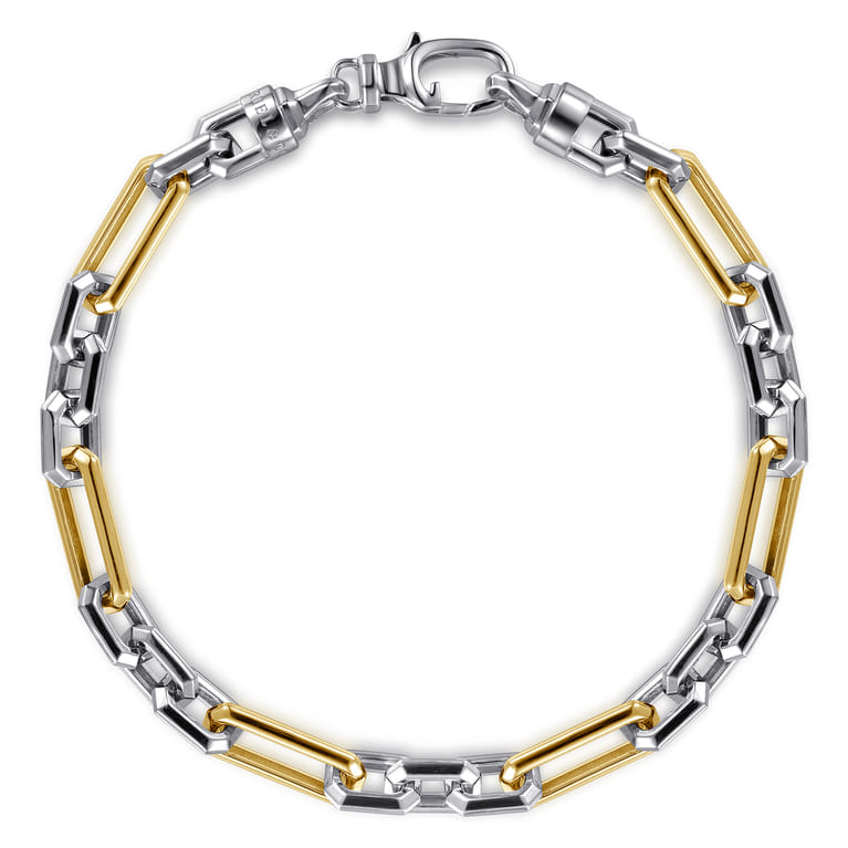 6mm 925 Sterling Silver and 14K Yellow Gold Figaro Chain Bracelet - Shot 1