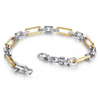 6mm 925 Sterling Silver and 14K Yellow Gold Figaro Chain Bracelet
