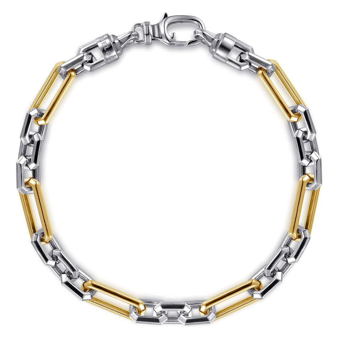 6mm 925 Sterling Silver and 14K Yellow Gold Figaro Chain Bracelet 