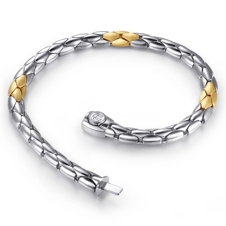 6mm 925 Sterling Silver and 14K Yellow Gold Hollow Tubular Chain Bracelet - Shot 3