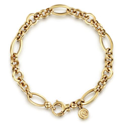 7 inch 14K Yellow Gold Hollow Figaro Link Chain Bracelet