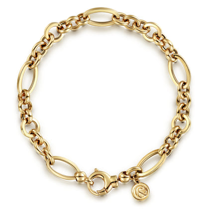 7 inch 14K Yellow Gold Hollow Figaro Link Chain Bracelet