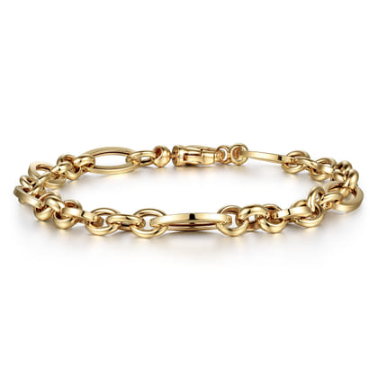 7 inch 14K Yellow Gold Hollow Figaro Link Chain Bracelet