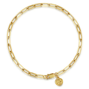 7 inch 14K Yellow Gold Hollow Paperclip Chain Bracelet