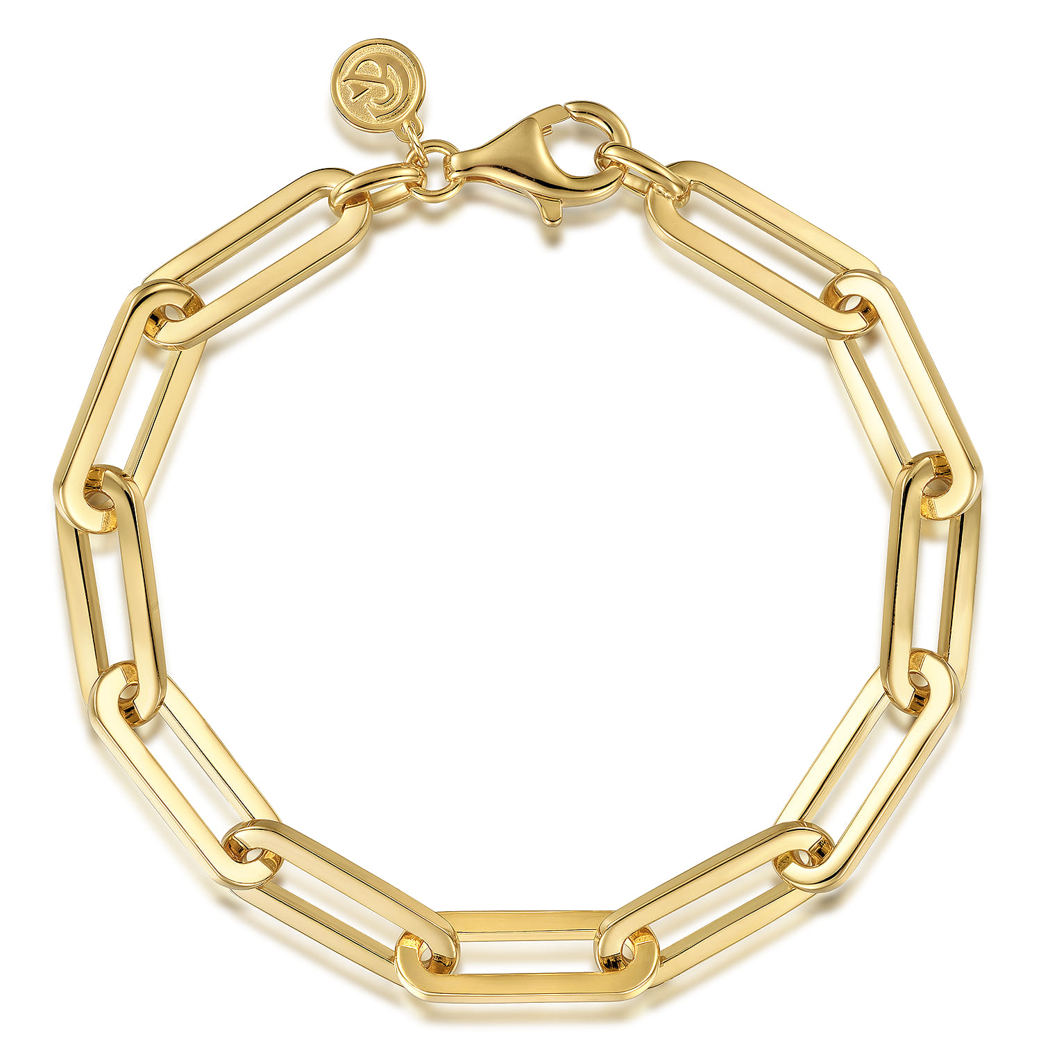 7 inch 14K Yellow Gold Hollow Paperclip Chain Bracelet - Shot 1