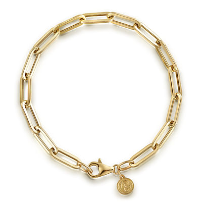 7 inch 14K Yellow Gold Hollow Paperclip Chain Bracelet