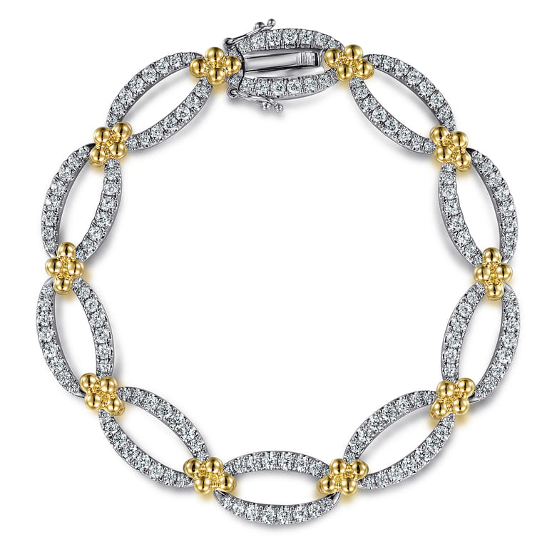 7inch 14K White-Yellow Gold Diamond Link Bracelet - 3.62 ct - Shot 1