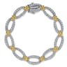 7inch 14K White-Yellow Gold Diamond Link Bracelet - 3.62 ct