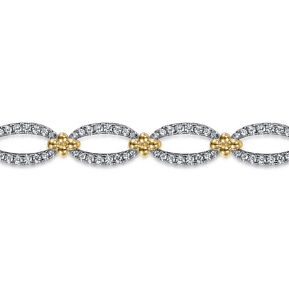 7inch 14K White-Yellow Gold Diamond Link Bracelet