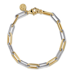 7inch 14K White-Yellow Gold Diamond Link Bracelet