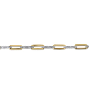7inch 14K White-Yellow Gold Diamond Link Bracelet
