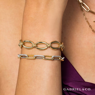 7inch 14K White-Yellow Gold Diamond Link Bracelet