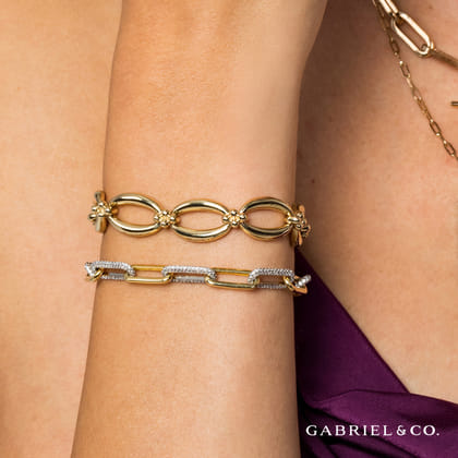 7inch 14K White-Yellow Gold Diamond Link Bracelet