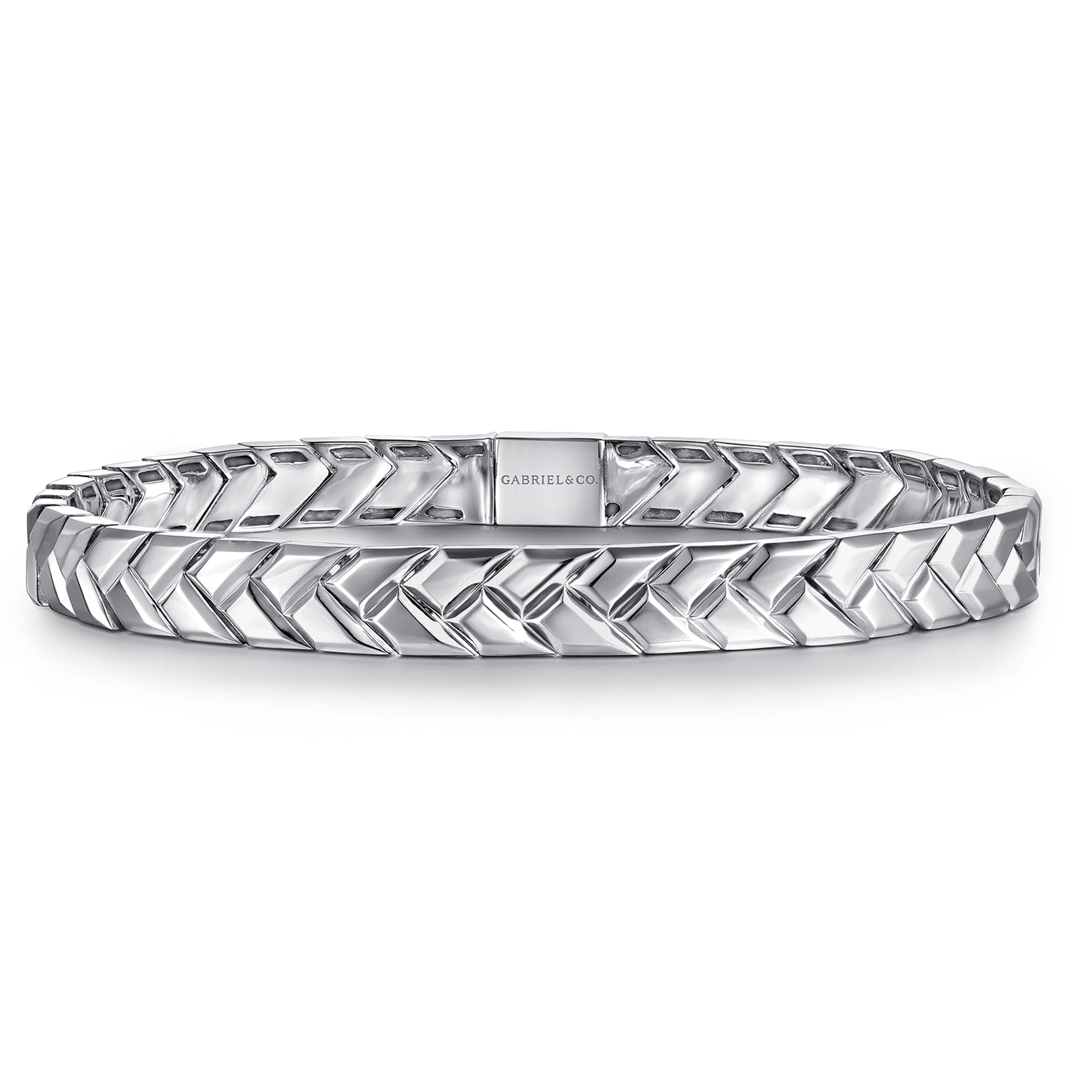 7mm 925 Sterling Silver Men's Solid Chain Bracelet Herringbone - Shot 1