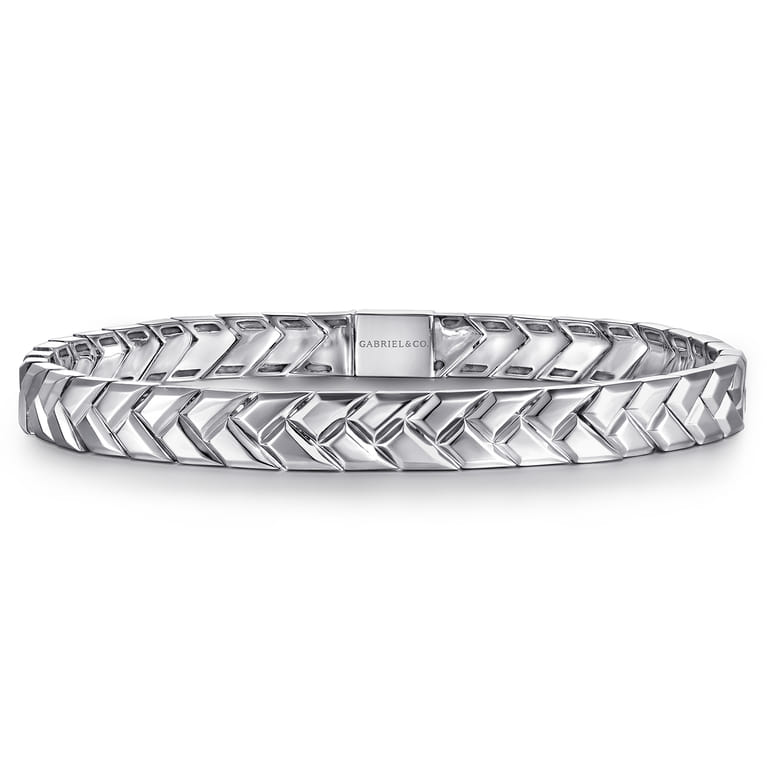 7mm 925 Sterling Silver Men's Solid Chain Bracelet Herringbone - Shot 1