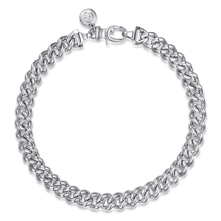 7mm 925 Sterling Silver Men's Solid Cuban Link Chain Bracelet - Shot 1
