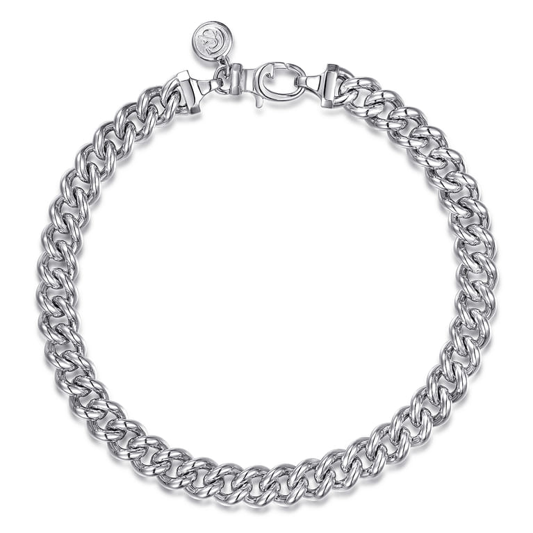7mm 925 Sterling Silver Men's Solid Cuban Link Chain Bracelet - Shot 1