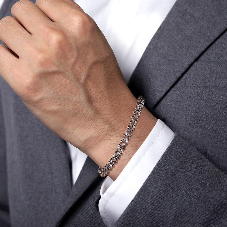 7mm 925 Sterling Silver Men's Solid Cuban Link Chain Bracelet - Shot 3
