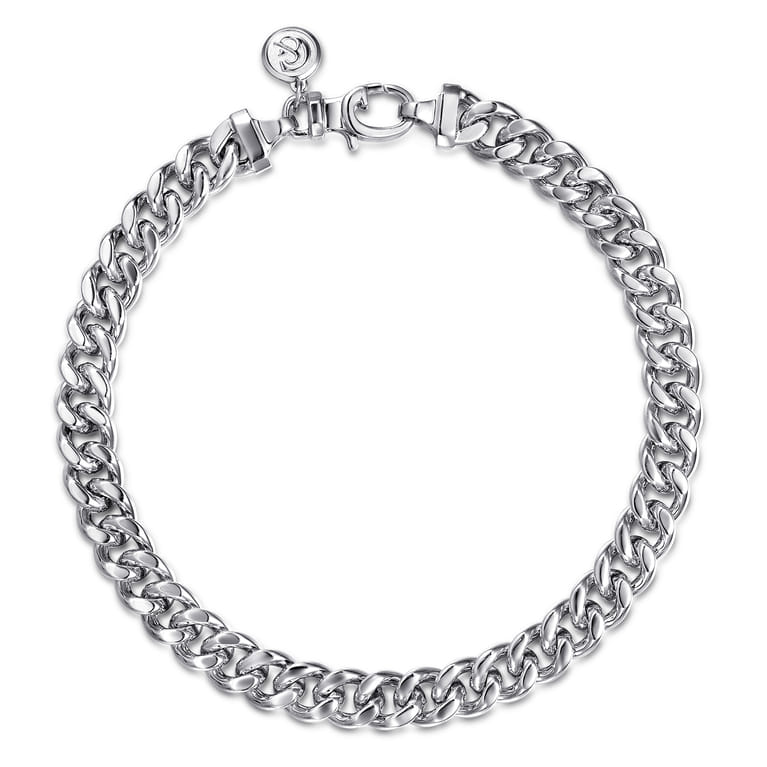 7mm 925 Sterling Silver Men's Solid Cuban Link Chain with Diamond Cut Bracelet - Shot 1