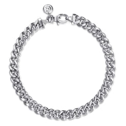 7mm 925 Sterling Silver Men's Solid Cuban Link Chain with Diamond Cut Bracelet