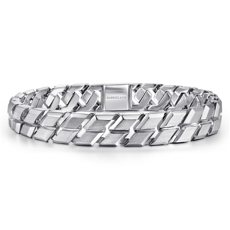 7mm 925 Sterling Silver Men's Solid Herringbone Chain Bracelet - Shot 1