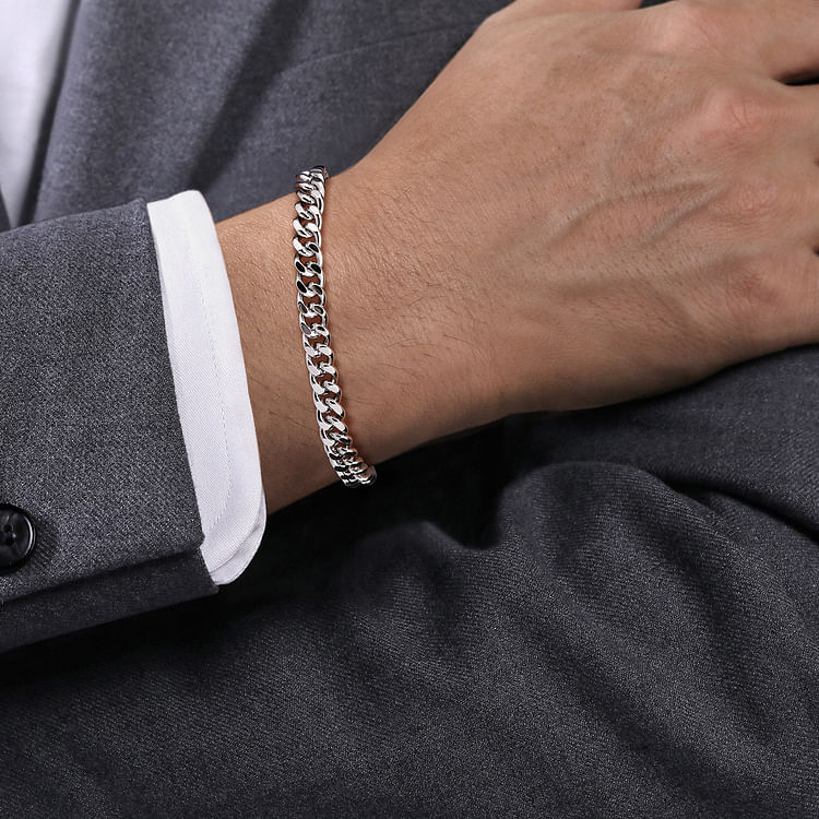 7mm 925 Sterling Silver Solid Mens Cuban Link Chain with Diamond Cut Bracelet
