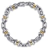 7mm 925 Sterling Silver and 14K Yellow Gold Men's Solid Chain Bracelet Cylinder Spacer
