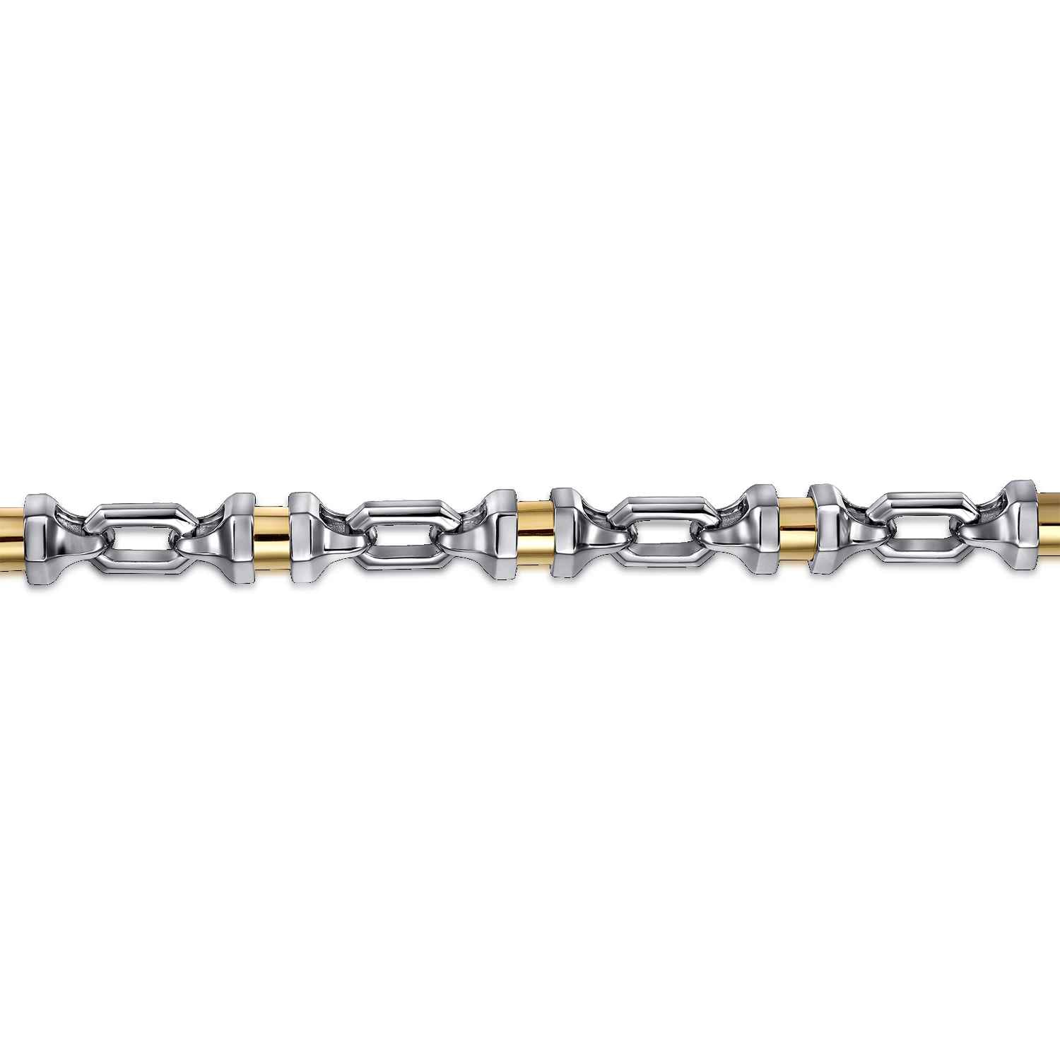 7mm 925 Sterling Silver and 14K Yellow Gold Men's Solid Chain Bracelet Cylinder Spacer - Shot 2