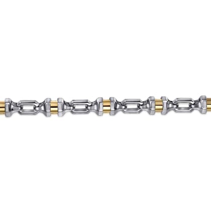 7mm 925 Sterling Silver and 14K Yellow Gold Men's Solid Chain Bracelet Cylinder Spacer