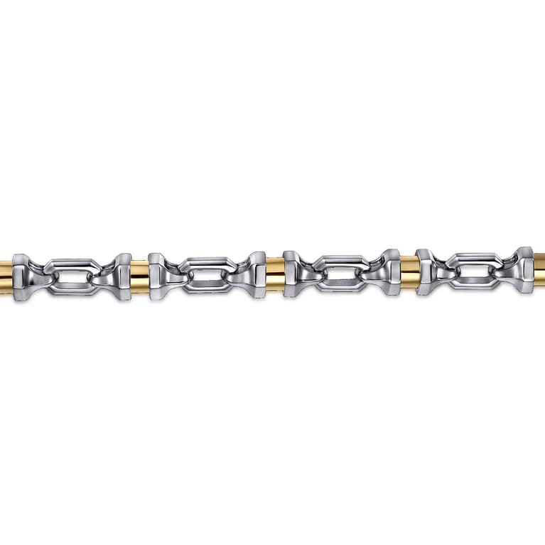 7mm 925 Sterling Silver and 14K Yellow Gold Men's Solid Chain Bracelet Cylinder Spacer - Shot 2