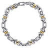 7mm 925 Sterling Silver and 14K Yellow Gold Men's Solid Chain Bracelet Cylinder Spacer